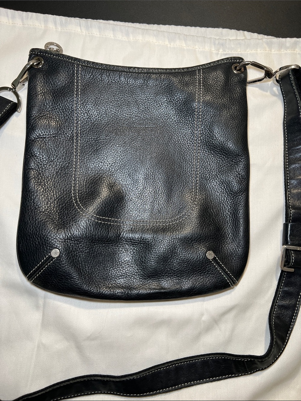 Longchamp Black Leather Crossbody Bag with Contrast Stitching